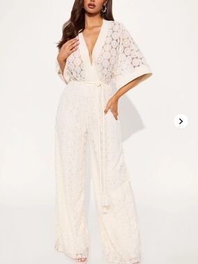 Fashion Nova Ivory Lace Kimono Jumpsuit